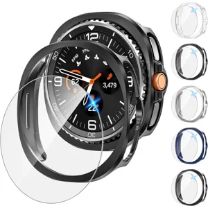 [5+5Pack] for Samsung Galaxy Watch 8 Classic Screen Protector Case 46mm Accessories, Hard PC Bumper/HD Anti-Fog Tempered Glass Protective Film, Face Cover Set for Women Men