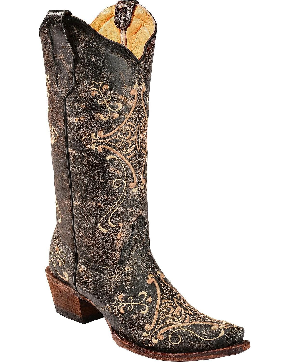 Corral Women's Circle G Crackle Scroll Bone Embroidered Western Boot ...