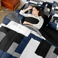 thumbnail image 4 of Manfei Modern Minimalist Bedding Comforter Set 7-Piece, Black Gray White Navy Blue King Bedding Sets, Geometric Buffalo Bed Sheets, Breathable Bedroom Decor, 4 of 8