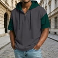 thumbnail image 2 of Tfken Summer T-Shirts For Men Hooded Patchwork Short Sleeve Drawstring Tops With Zipper Casual Daily Wear Male Comfortable Shirts Gray, 2 of 4