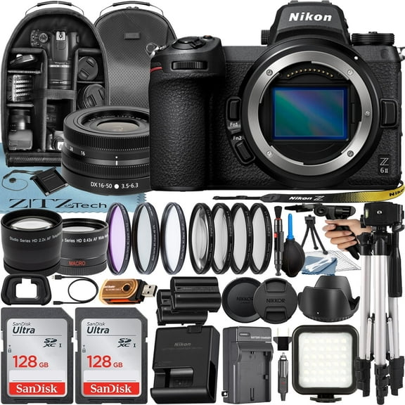 Nikon Z6 II Mirrorless Camera with NIKKOR Z DX 16-50mm VR Lens   2 Pack 128GB SanDisk Card   Case   Tripod   ZeeTech Accessory Bundle