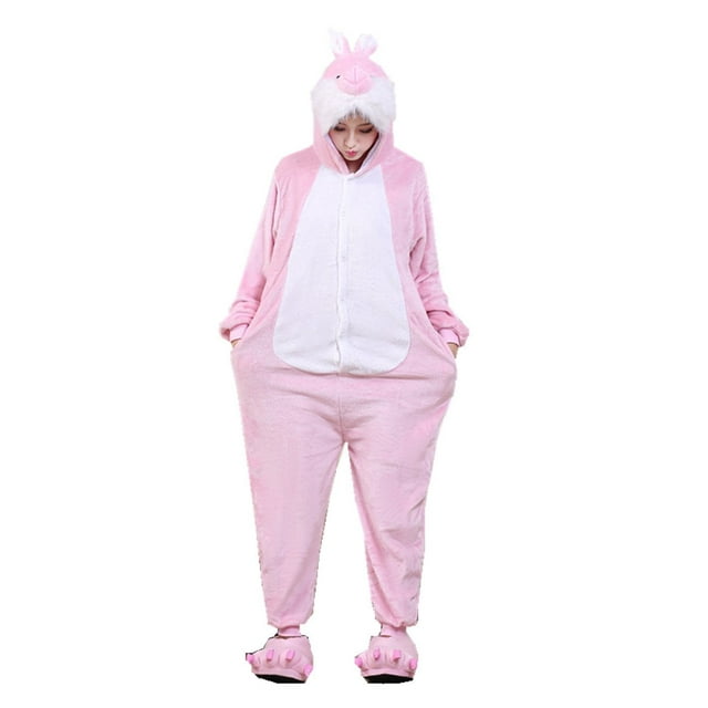 BIFINI Pink Rabbit Adult Halloween Cosplay Hooded Animal Costume Pajamas L