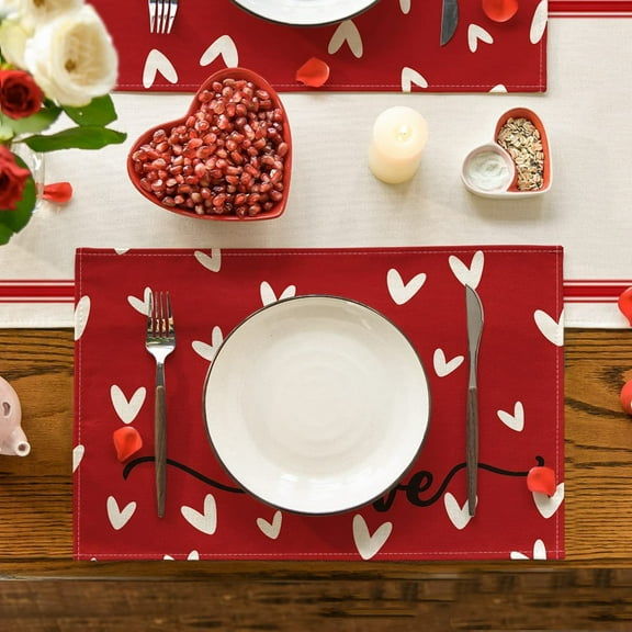 Valentine'S Day Placemats, Vintage Romantic Love Small Dwarf Pattern Wind Western Placemat Tablecloth,12 X 18 Inch Plaid Heart Placemats For Romantic Candlelight Dinner,Valentines Day Decorations