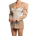thumbnail image 1 of Blazer à Poches avec Revers Cranté pour Femmes T4285 Kaki G, 1 of 9