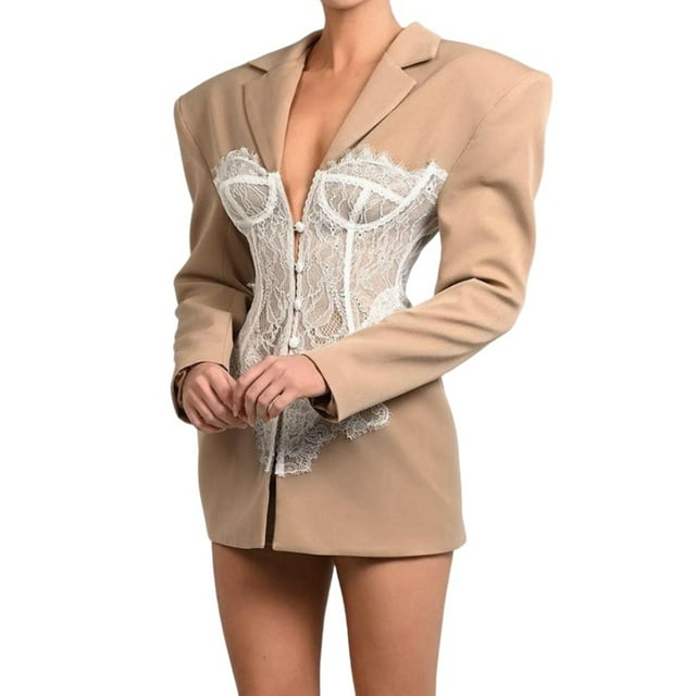 Blazer à Poches avec Revers Cranté pour Femmes T4285 Kaki G