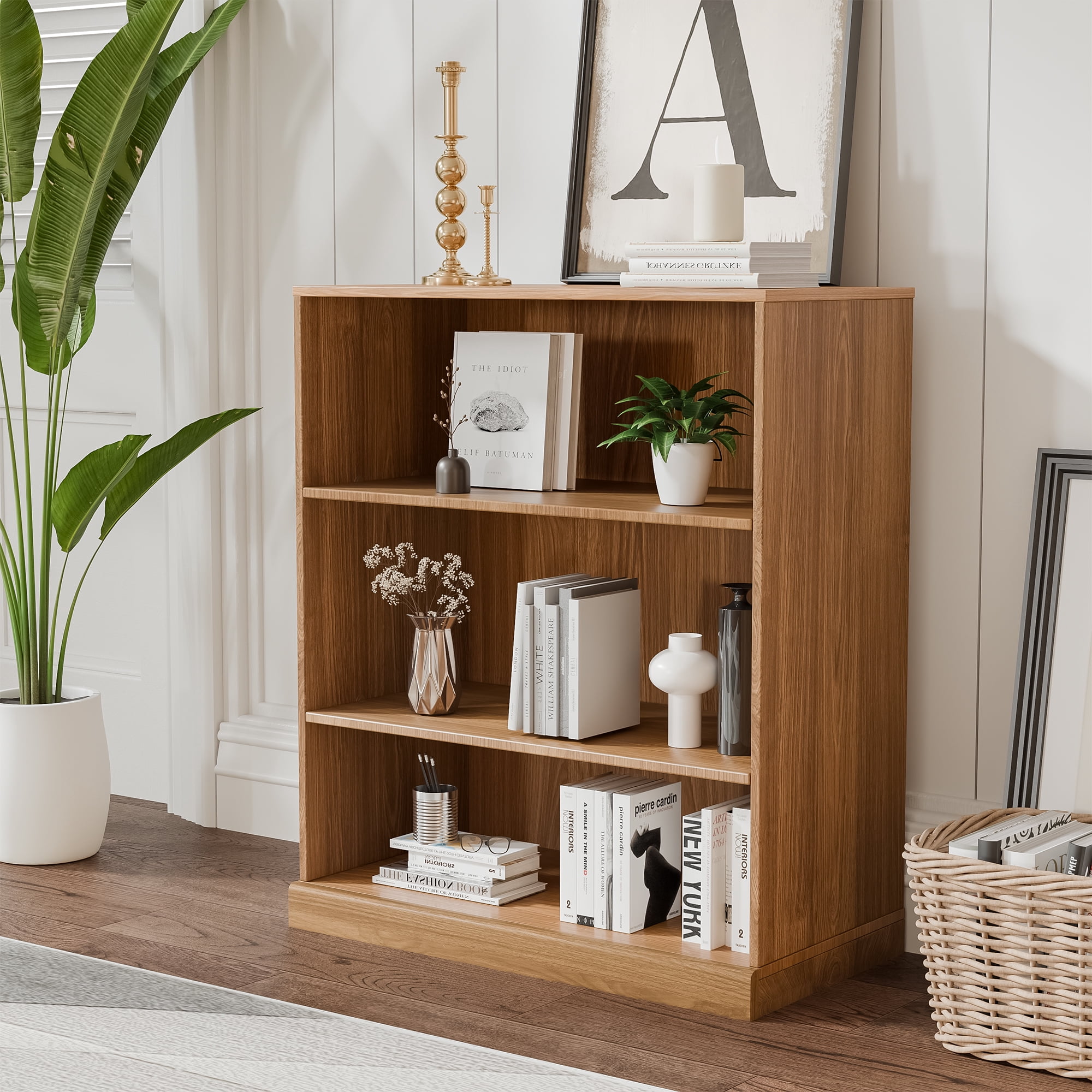 MAYEERTY 2-Set 16*31*36"Natural Wood Grain Storage Cabinet with Adjustable Shelves for Living Room, Bookcase