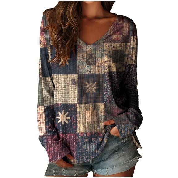 Aloohaidyvio Long Sleeve Blouses for Women Tops V Neck Casual Top Comfortable Shirt Soft Basic Tees