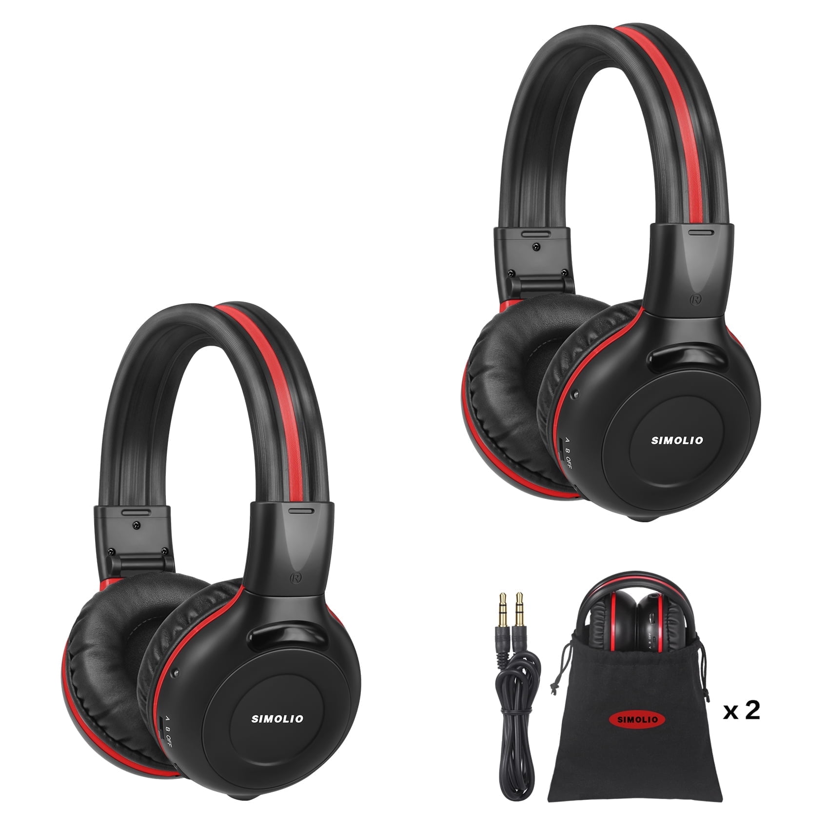 SIMOLIO 2 Pack of IR Headphones for Car DVD, Wireless Uconnect Headphones for Kids Compatible with Honda Odyssey, Chrysler Pacifica, GMC Yukon, Toyota Sienna, Chevy Tahoe, SM-561B2-W (New)