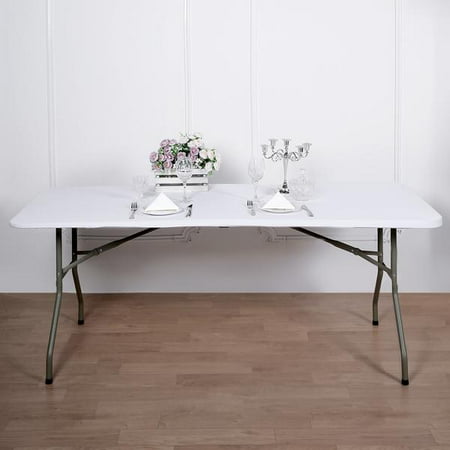 

BalsaCircle 6 Feet White Fitted Spandex Rectangular Table Top Cover Trade Show Booth Linens