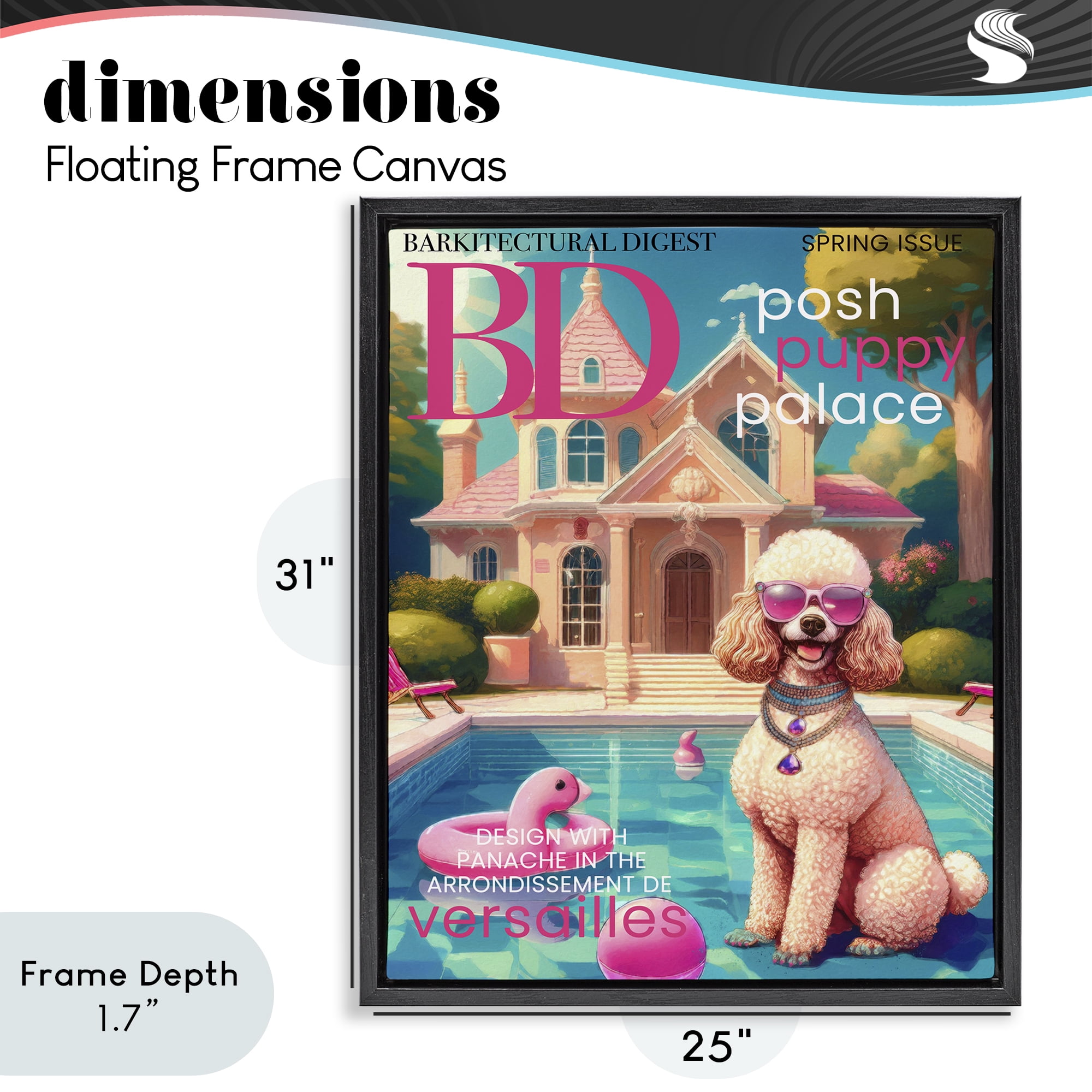 Stupell Industries Poodle Magazine Parody Black Framed Floater Canvas Wall Art, design by Grotto Studios