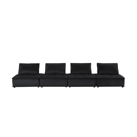 Lilola Home Anna Velvet 4 Pc Modular Sofa with Tufted Seat in Black
