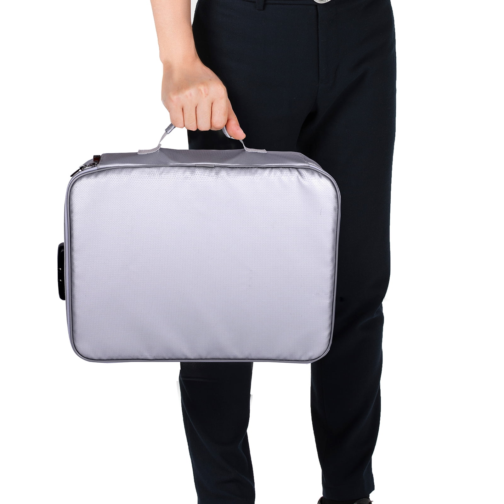 Mixfeer File Organizer Bag with Lock, Fireproof Document Organizer Case with Water-Resistant Zipper,3-Layer Portable Travel Home Storage Safe Bag for Laptop,Files,Certificates,Gifts for Him,Silver