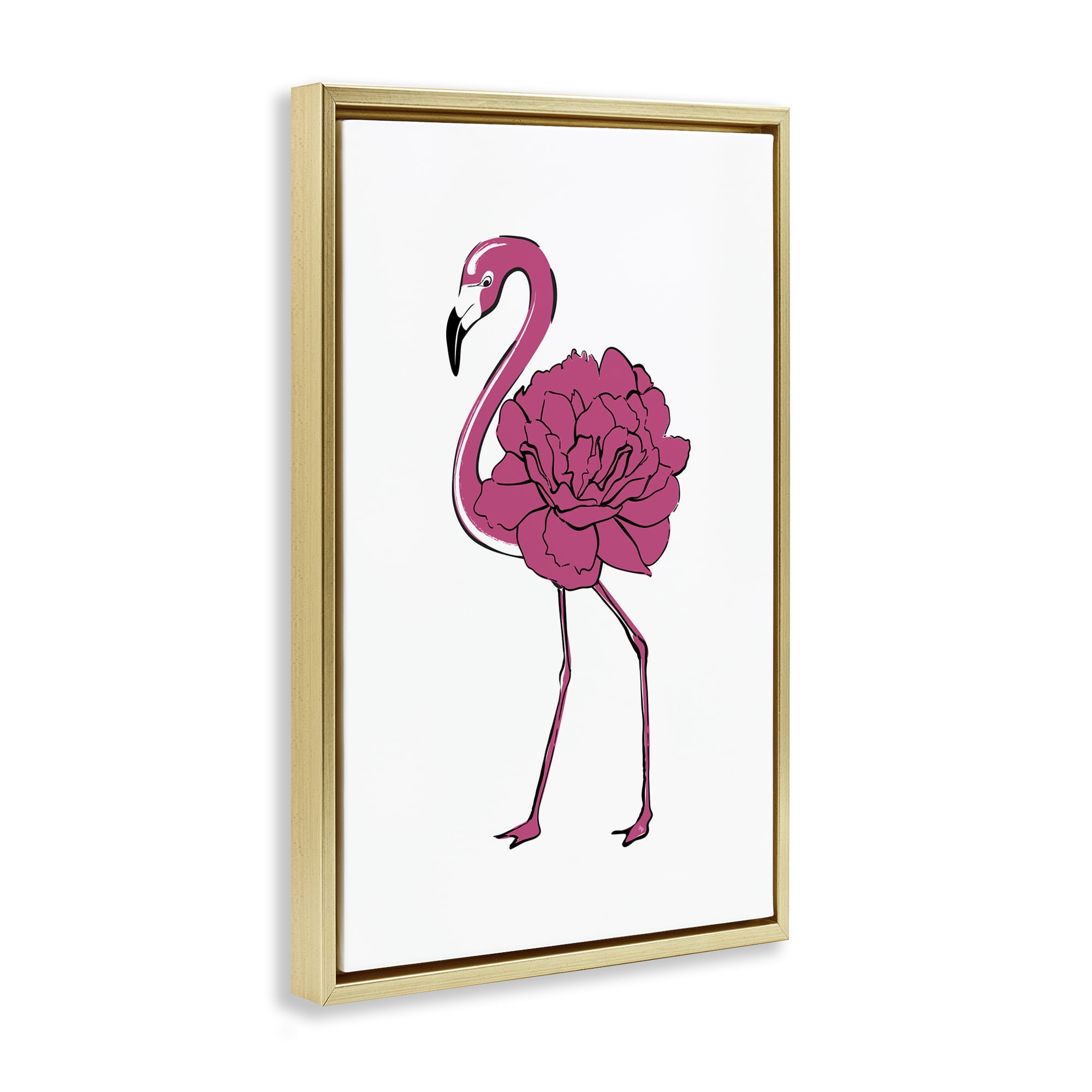 Stupell Industries Flamingo Rose Petal Body Animals & Insects Painting Gold Floater Framed Canvas Art Print Wall Art, 21 x 31
