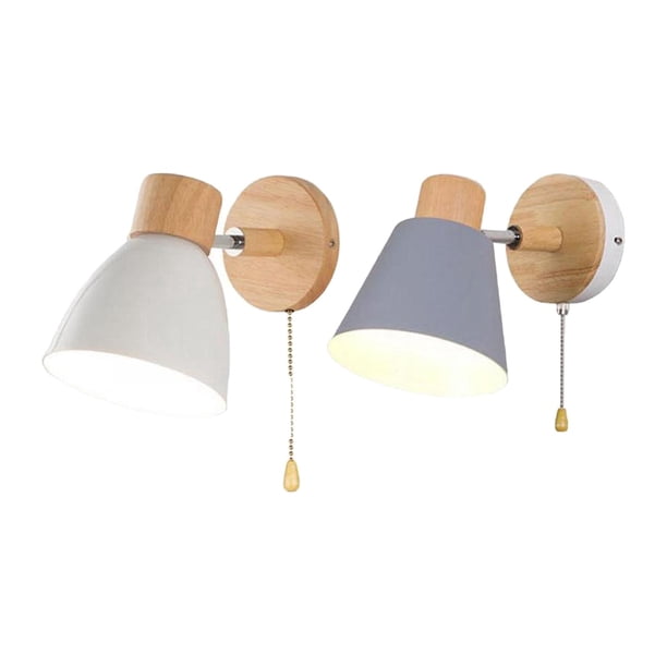 Lámpara de pared de 2 piezas con interruptor de cordón, decoración en blanco y gris