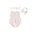 thumbnail image 2 of Aojekbee Baby Girl 2Pcs Summer Outfits Cute Sleeveless Tie Strap Floral Romper with Headband Set Newborn Clothes, 2 of 10