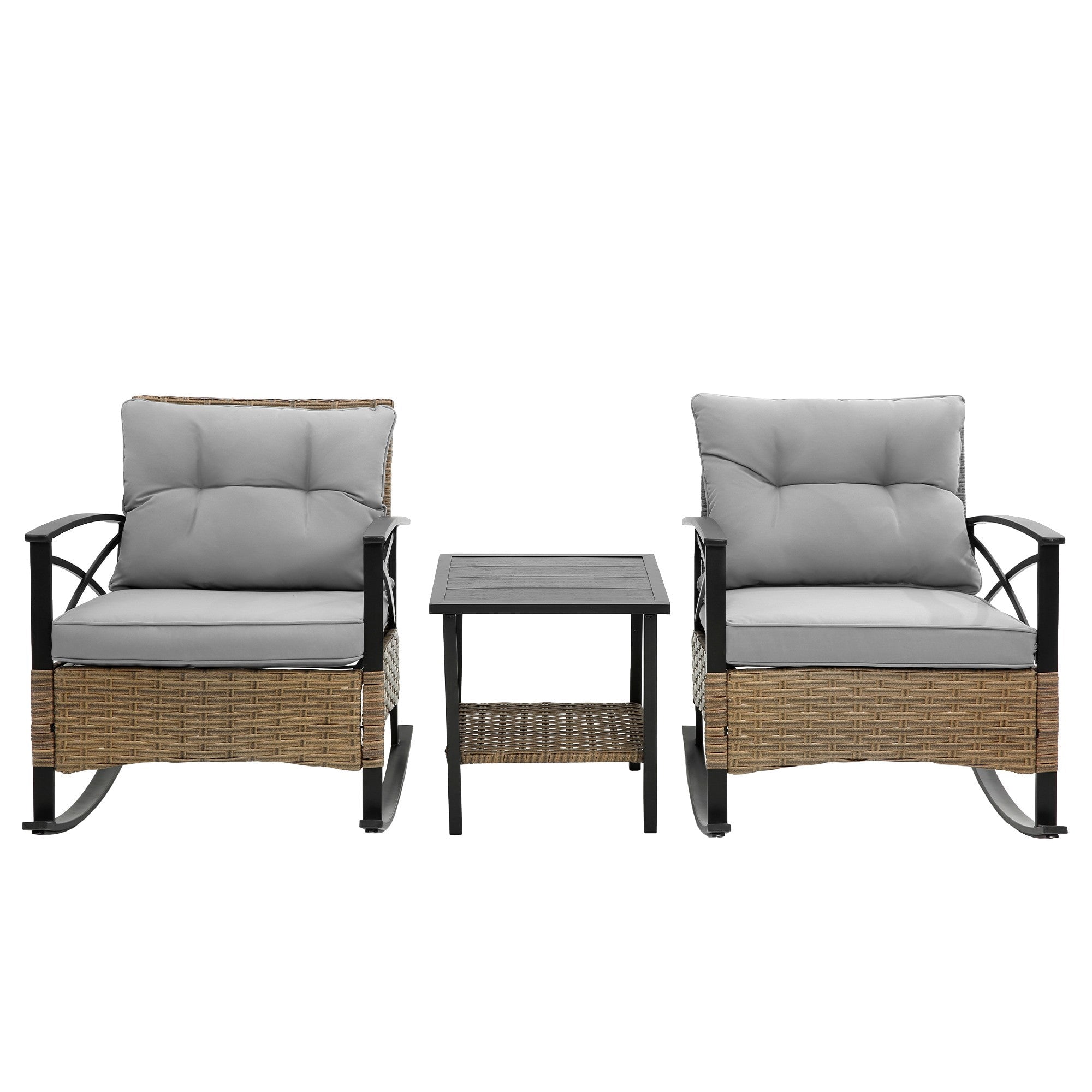 Sailvan 3 Piece Outdoor Chair Set, Wicker Leisure Rocking Patio Furniture Set with Side Table