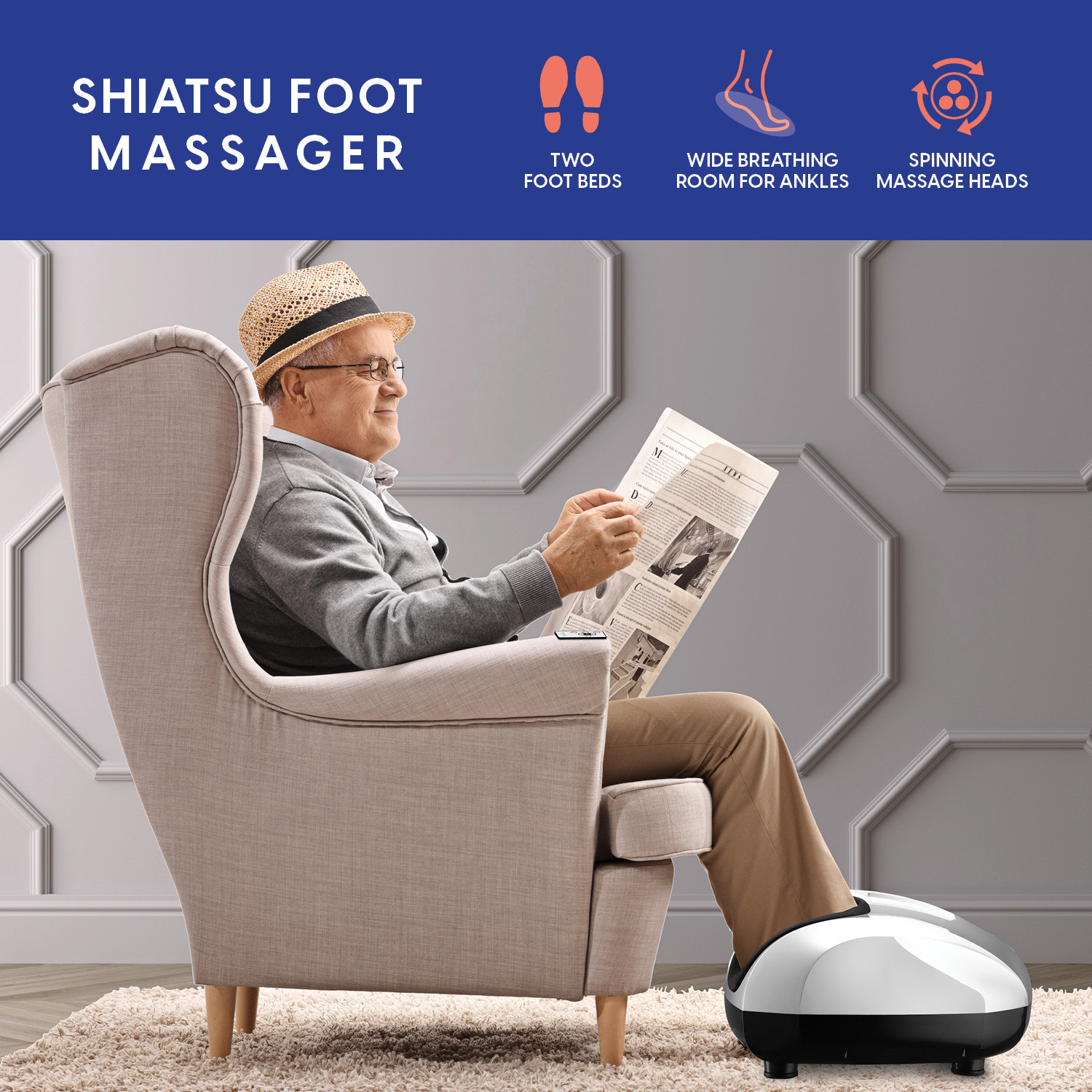 Belmint Shiatsu Foot Massager with Heat, Deep-Kneading, 5 Pressure Settings, Non Slip Rubber Feet - image 3 of 8