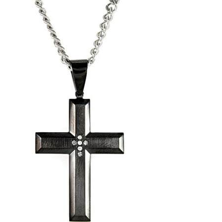 Men's Black Stainless Steel Cross Pendant, 24