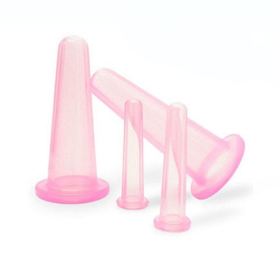 XIRQI 4Pcs Massage Cupping Set Silicone Mini Facial Cups Face Massager Skin Care Neck Back Eyes Massaging Cup Safe to Use (Pink)