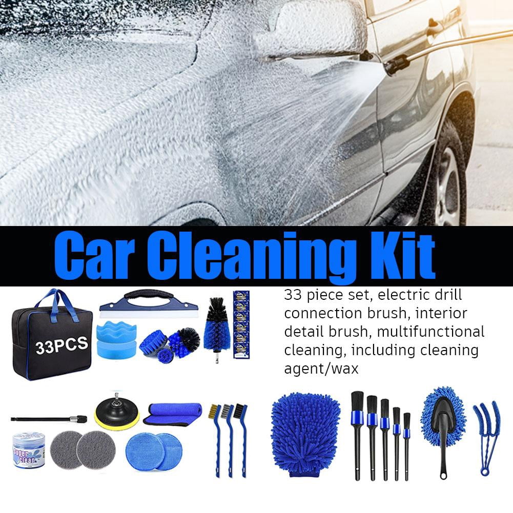 1Set Car Detailing Kit Interior & Exterior, Professional Auto Cleaning Brush Set with Windshield Tool, Car Wash Supplies for Men Women