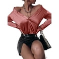 thumbnail image 5 of Elegant Plain Shirt Collar Coral Pink Long Sleeve Women's Blouses XS (2), 5 of 6
