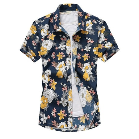 Mens Hawaiian Camp Shirt - Mens Hawaiian Floral Printed Beach Short Sleeve Camp Shirt Tops Blouse