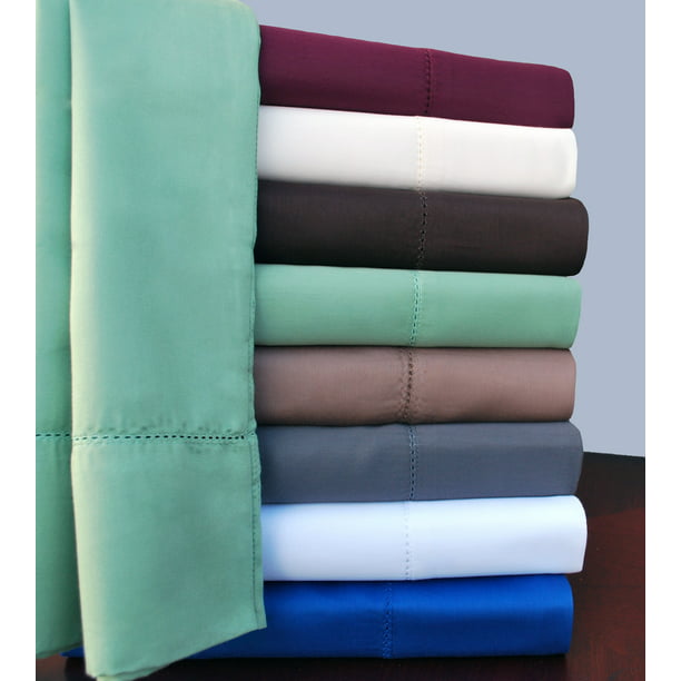 Wrinkle-Resistant Hem-Stitched Cotton Blend Sheet Set Grey / Twin XL ...