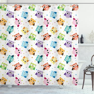Ambesonne Cartoon Shower Curtain, Owls Face Expressions, 69"Wx84"L, Multicolor