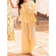 thumbnail image 4 of Yellow Smocked Ruched Peplum Top Cap Sleeve Round Neck Casual Blouse, 4 of 30