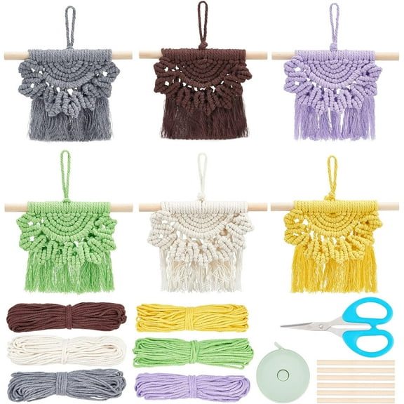 6 Set Macrame Kit Beginners Mini Macrame Wall Hanging Decor DIY Macrame Cord Kit Handmade Macrame Decor Boho Wall Art Home Bar Wall Hangings