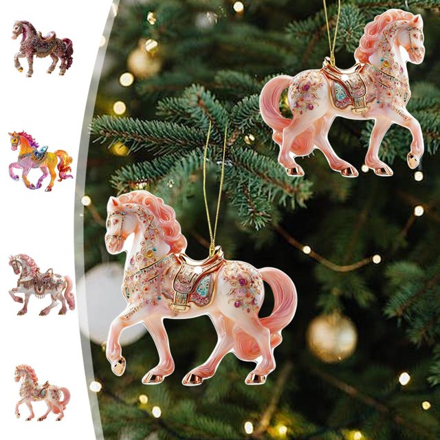 Adornos Navideños Colgantes 2D de Acrílico, Multicolor Morado, Rosa y Blanco, 8 Cm, para Árbol de Navidad y Decoración de Coche.