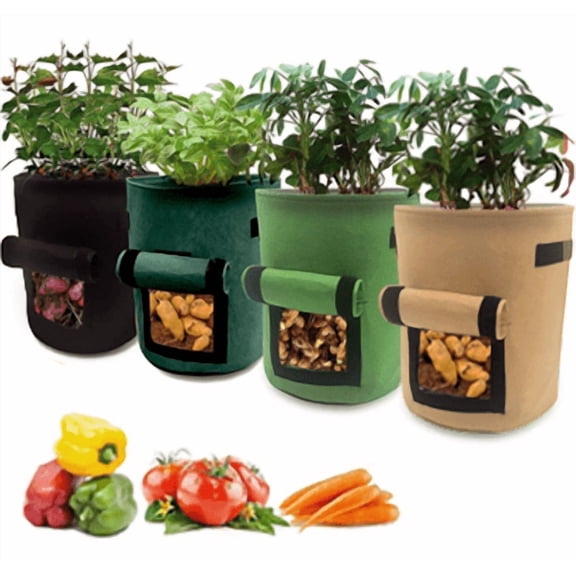 WHIFEA 4 Pack Potato Grow Bags with Visible Window, 7 Gallon Heavy Duty Plant Bags for Tomatoes Carrots Herbs, Breathable Fabric with Sturdy Handles