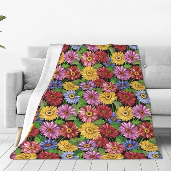 Honeii Daisies Flowers Print Fleece Blanket - Throw Blanket for Bed, Sofa, Couch, Camping, and Travel , Microplush Ultra Soft Warm Blanket-40"x30"