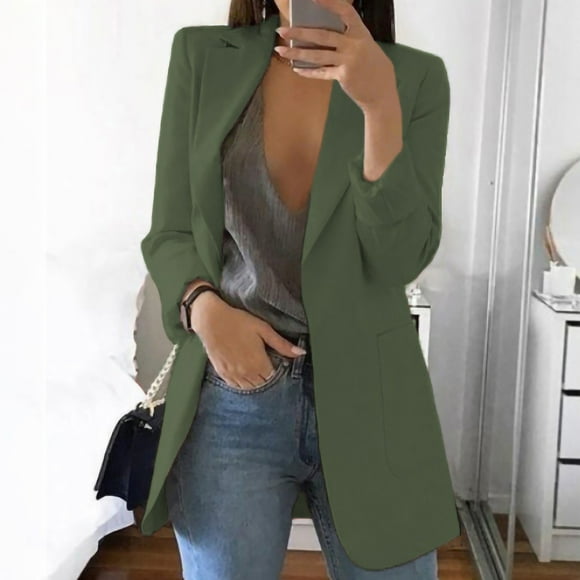 Fanxing Blazer Clearance Women Casual Plus Size Blazer Jackets Long Sleeve Open Front Buttons Work Office Lapel Blazers with Pockets S,M,L,XL,XXL,XXXL,XXXXL,XXXXXL