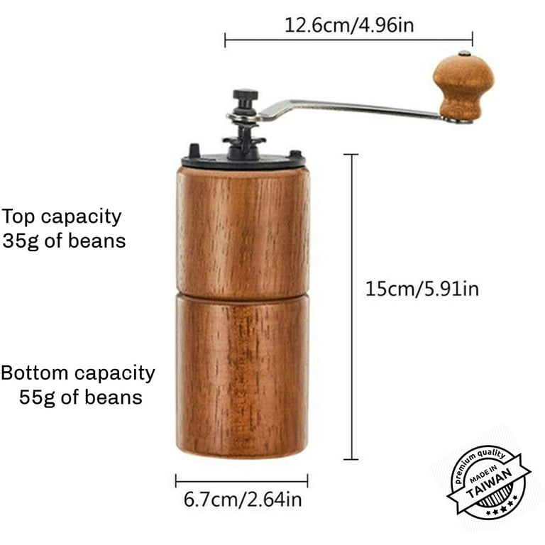Fumao Akirakoki Manual Coffee Bean Grinder Wooden Mill with Cast Iron Burr Large Capacity Hand Crank Portable Travel Camping Adjustable (Brown Wood)