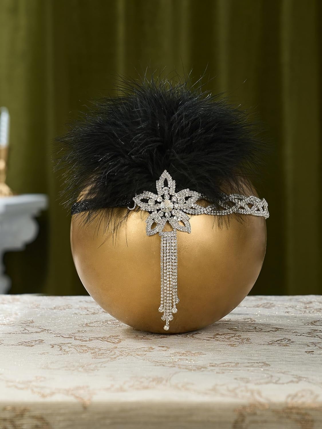 1920s Flapper Headband, Rhinestone Feather Hair Band Great  display picture 1