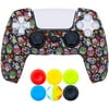 9CDeer 1 Piece of Silicone Transfer Print Protective Thick Cover Skin + 6 Thumb Grips for Playstation 5 / PS5 / Dualsense Controller Beaty Skull II