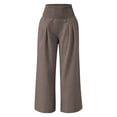 thumbnail image 4 of CAIVO Women Linen Pants Summer Solid Color Stretch Smocked High Waist Wide Leg Casual with Elastic Cuffs and Pockets Long Trousers, 4 of 4