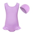 thumbnail image 2 of Solid Color Girls Swimsuit Set with Matching Cap Comfortable Swimwear for Pool and Beach, 2 of 3