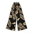 thumbnail image 3 of Women's Tropical Wide Leg Pants, Floral Print High Waist With Ruffle & Drawstring, Loose Beach Trousers With Side Pockets Beige XL, 3 of 4