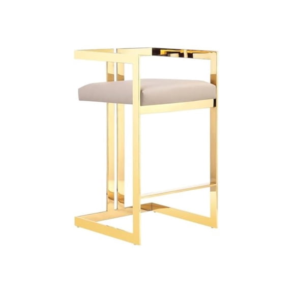 Pangea Home Kenzie 23.6" Stainless Steel Counter Stool in Beige/Gold