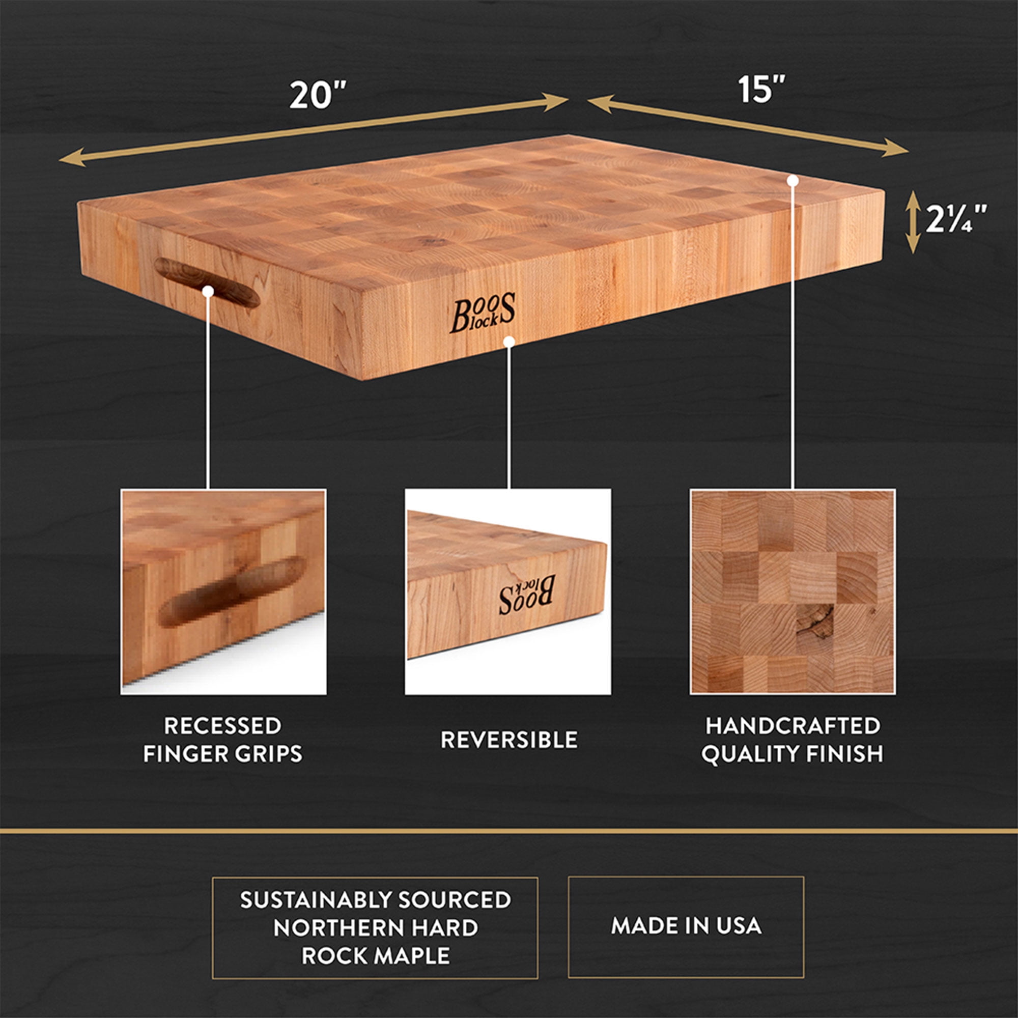 John Boos 214-6 Chop-N-Slice Maple Cutting Board 20 x 15