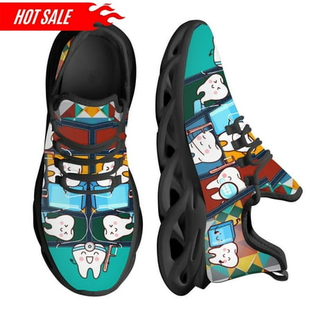 

New Trend Women Flats Cartoon Dentist Tooth Pattern Casual Shoes Breathable Mesh Female Sneakers Zapatos Mujer 2024