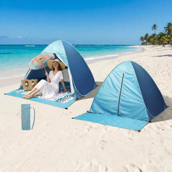 Easy Pop Up Beach Tent 2-3 Person Sun Shelter Lightweight Family Beach Shade UPF 50  Anti UV Portable Beach Umbrella Automatic Instant Sunshade Canopy with Carry Bag for Baby Adults Family (Blue)