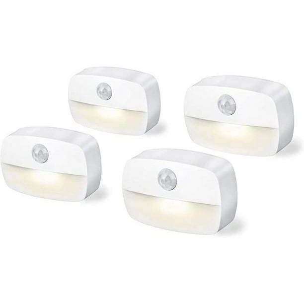 Juego de 4 lámparas de inducción inalámbricas, luces LED de noche para escaleras, pasillos, cocinas y dormitorios, luz blanca.