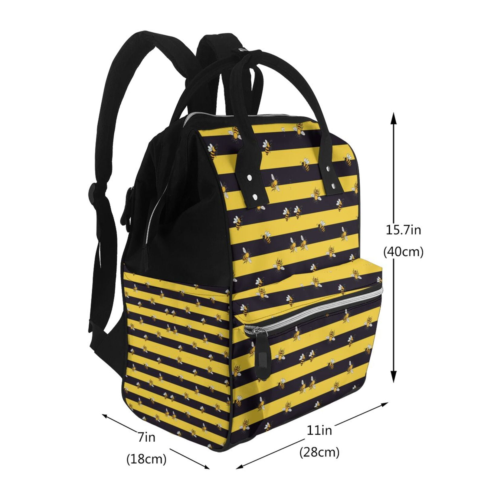 Defioc Striped With Bees for Baby Diaper Bag Backpack - Baby Bag for Boys & Girls - Diaper Backpack - Large Travel Diaper Bags- Baby Registry Search & Shower Gifts