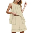 thumbnail image 3 of Feancey Women 2 Piece Outfits Flowy Sleeveless Tunic Tops Loose Shorts with Pockets Tracksuit Summer Lounge Matching Set 2025 Khaki L, 3 of 10