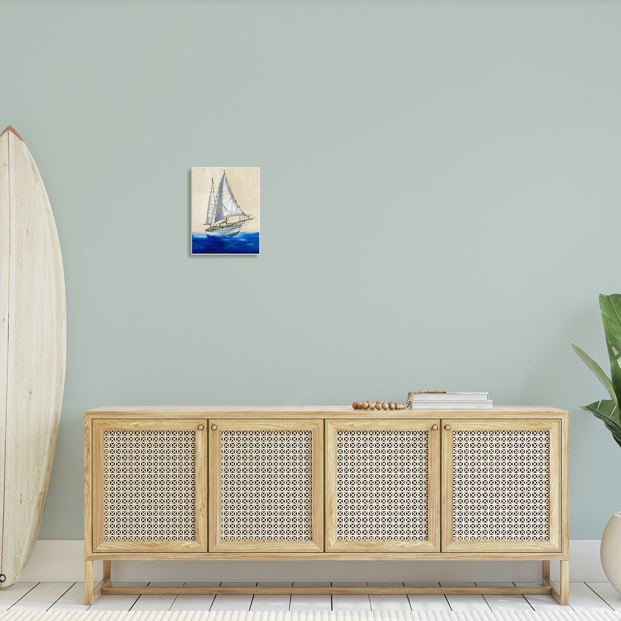 Stupell Industries Contemporary Sailboat Yacht Deep Blue Waves Neutral Sky, 13 x 19,Design by Liz Jardine