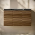 thumbnail image 6 of Cascade 36" Wall-Mounted Bathroom Vanity in Brown Oak with Black 3-Hole Widespread Sink Top, 6 of 6