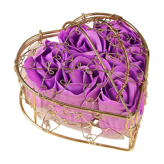 Decoraciones para San Valentín, adornos para San Valentín, regalos para San Valentín, cesta de hierro con rosas y flores de jabón, decoración para el ambiente de San Valentín, regalo, 6 adornos de flo